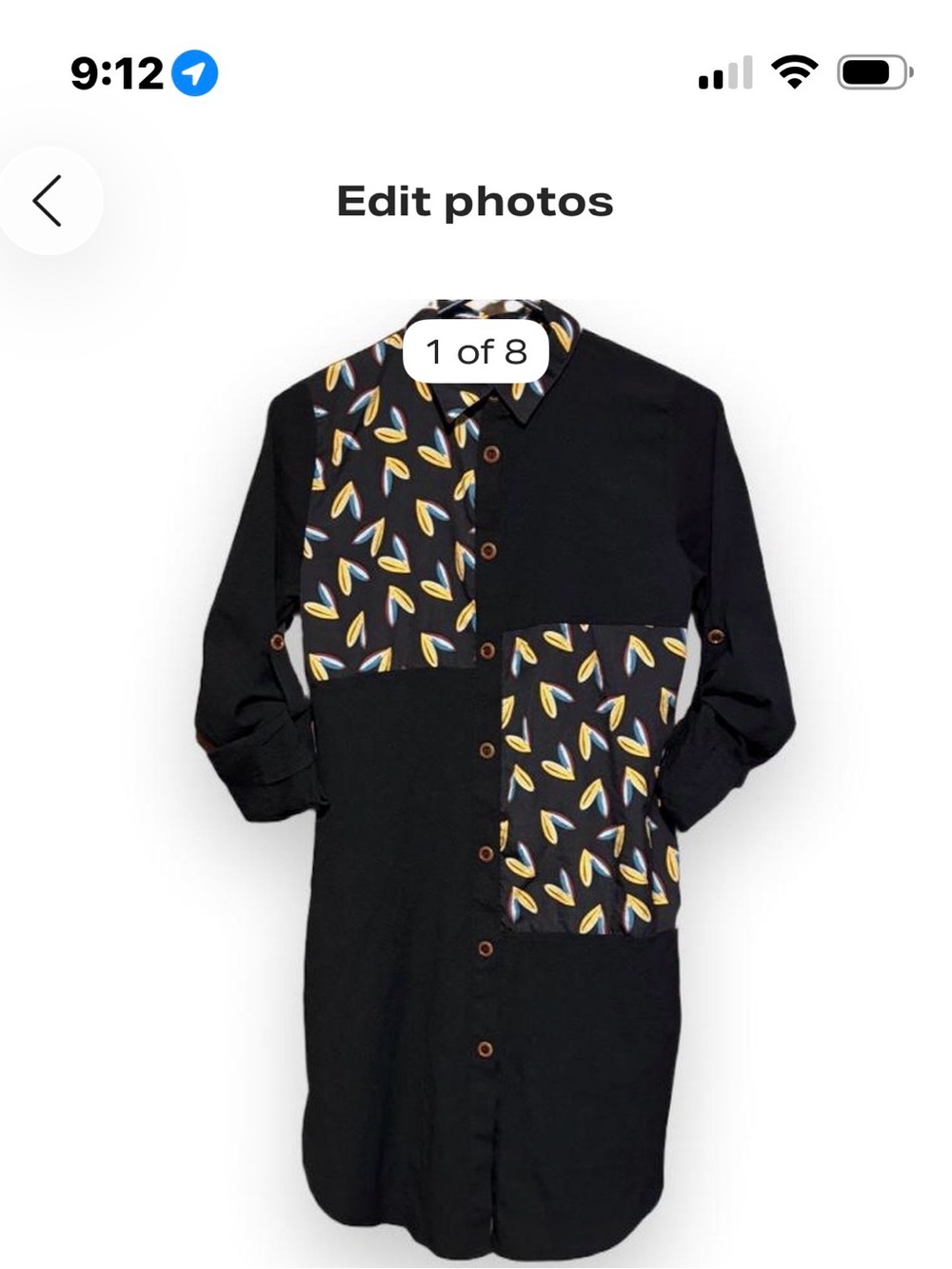 Pink Queen-Women’s Black & yellow geometric Leaf pattern shirt dress SZ 38